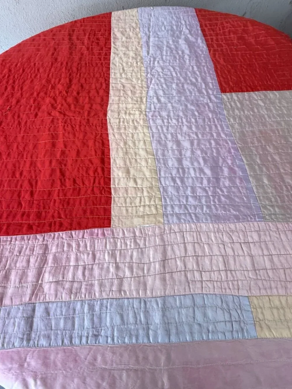Vintage 1960s Strip Scrap 2-Sided Quilt Treadle Sewing Machine Quilted 80x72